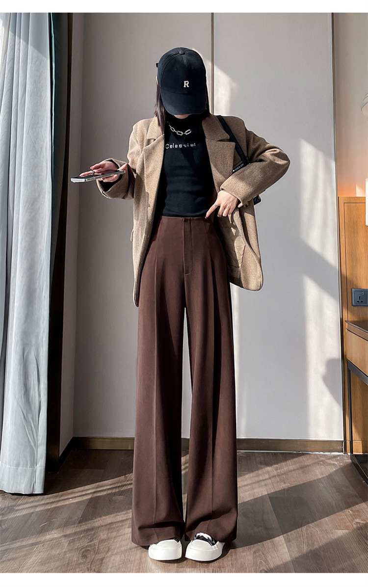 新作ウールタッチワイドタックパンツハイウエストロング丈