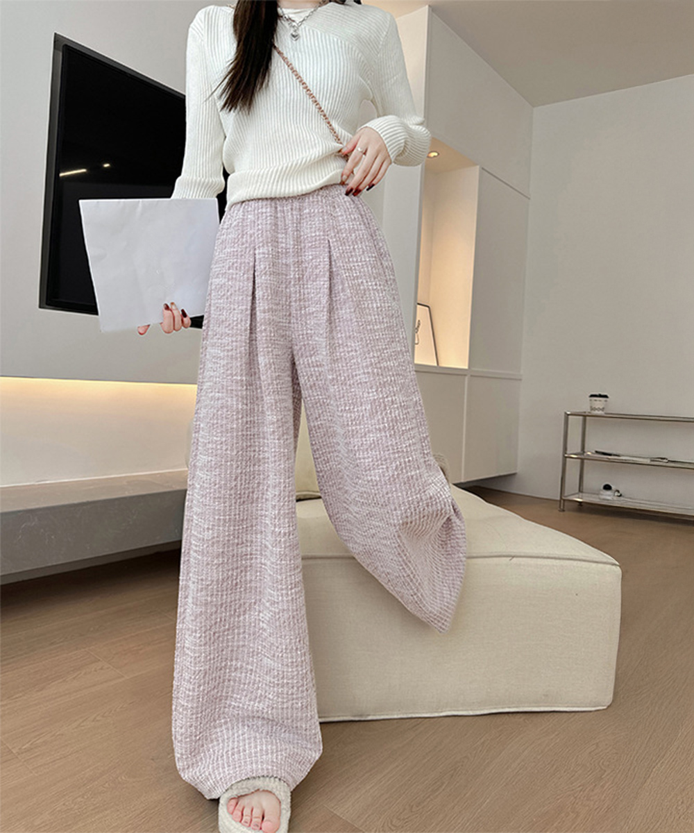 ツイード調ワイドタックパンツ レディース 美脚