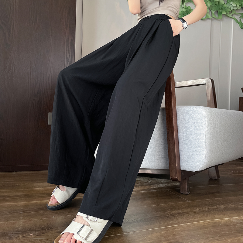 ワイドタックパンツ 麻混ゆったりロングタックパンツ