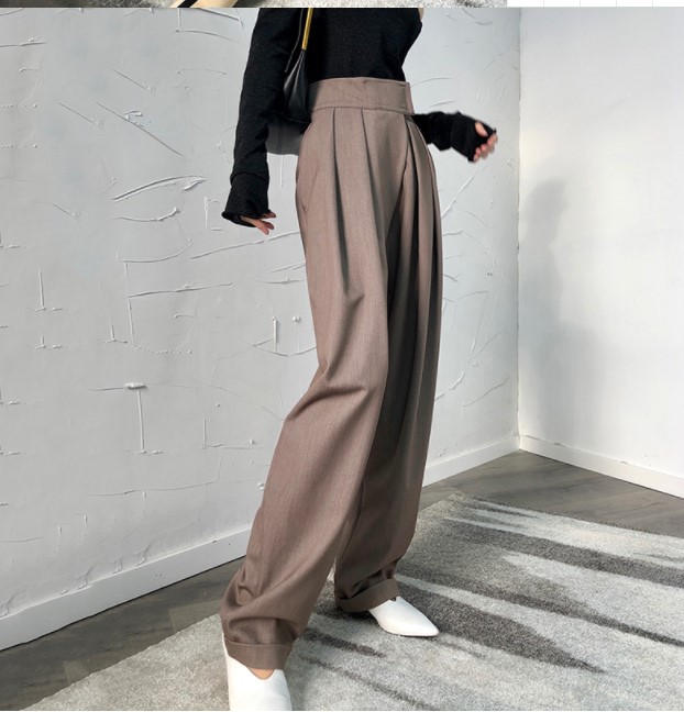 ハイウエストワイドタックパンツ レディース着痩せロング丈