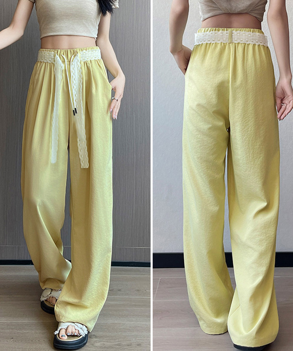 レースベルト付きワイドタックパンツ