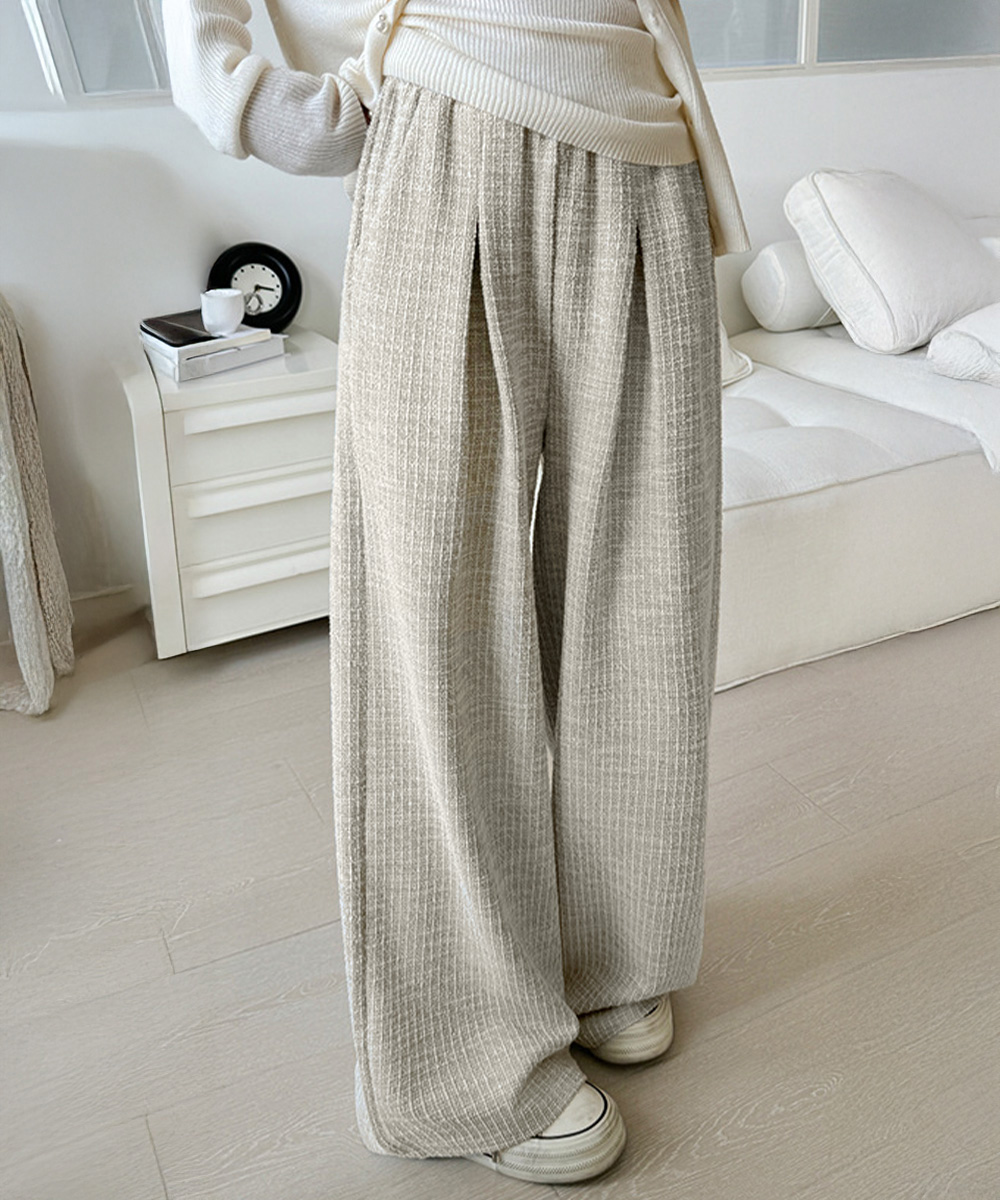 ツイード調ワイドタックパンツ レディース 美脚