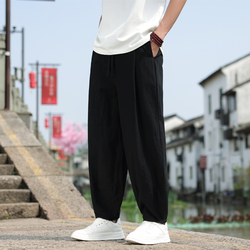 ワイドタックパンツ 涼やか麻混ゆったりタックパンツ