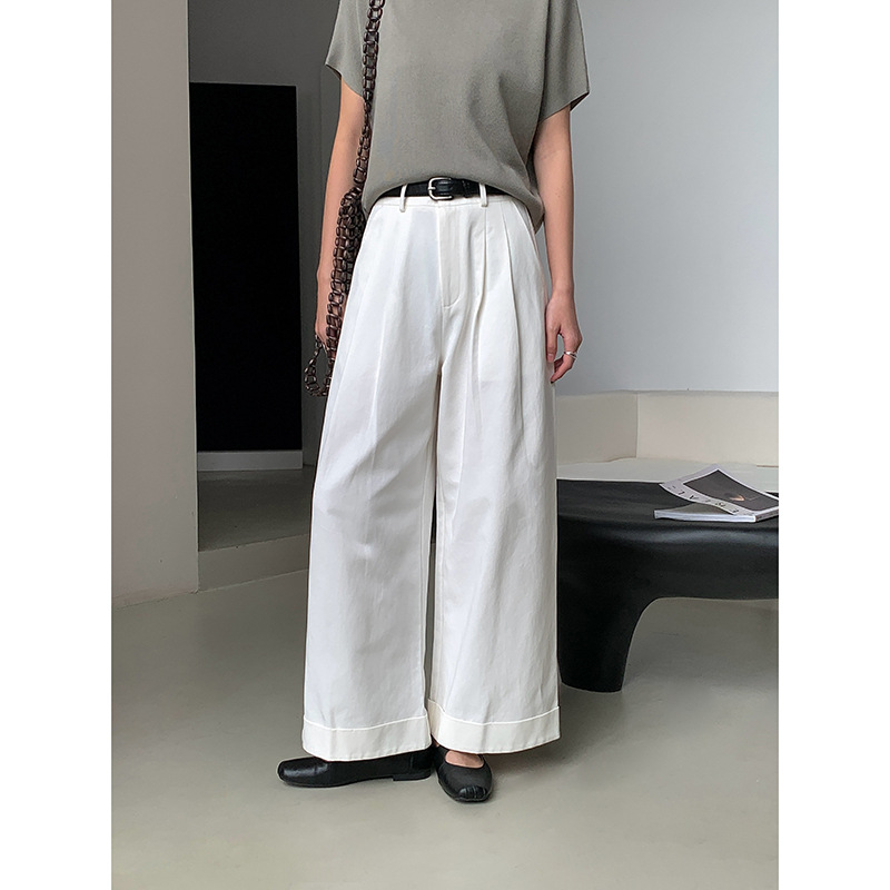 ワイドタックパンツ 上質リネン風ワイドタックパンツ