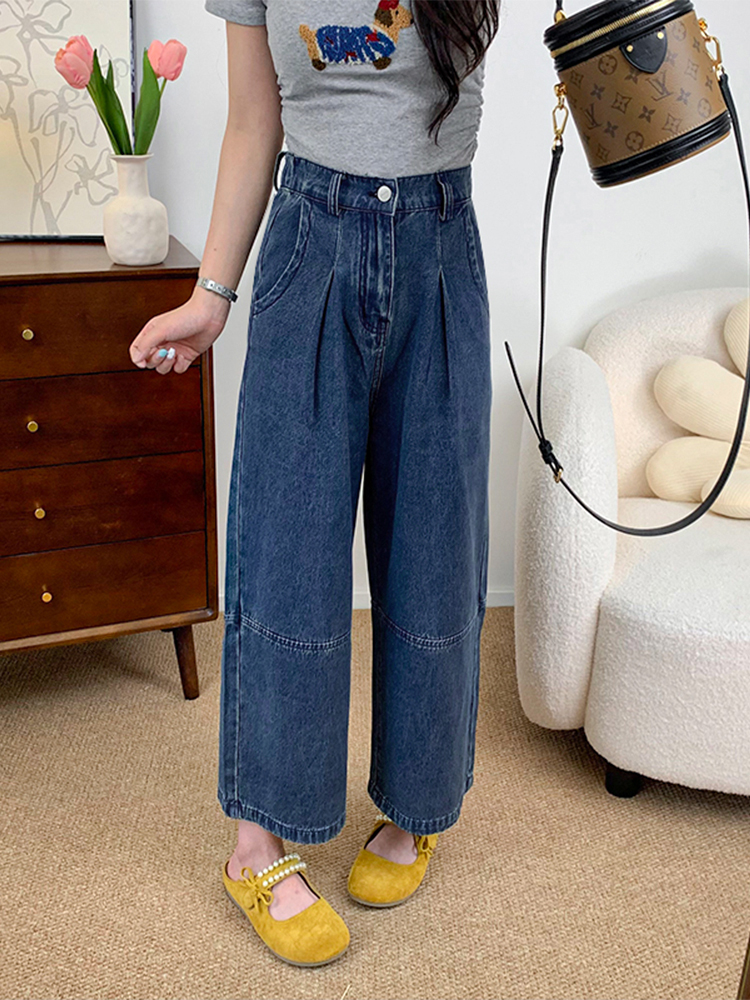 ワイドタックパンツ 立体タックデニムゆったりパンツ
