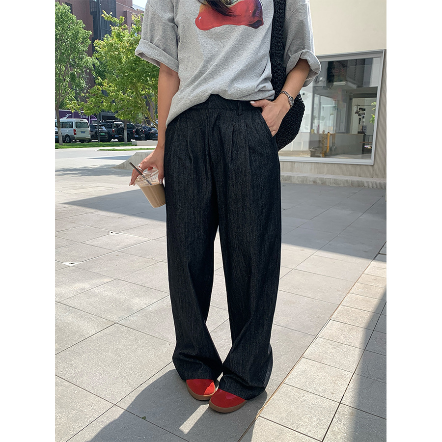 ワイドタックパンツ ゆったりタック入り平織りパンツ