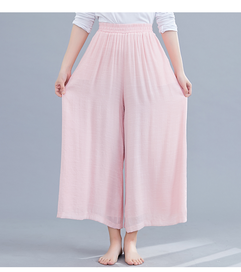 ワイドタックパンツ 心地よい麻混ワイドパンツ