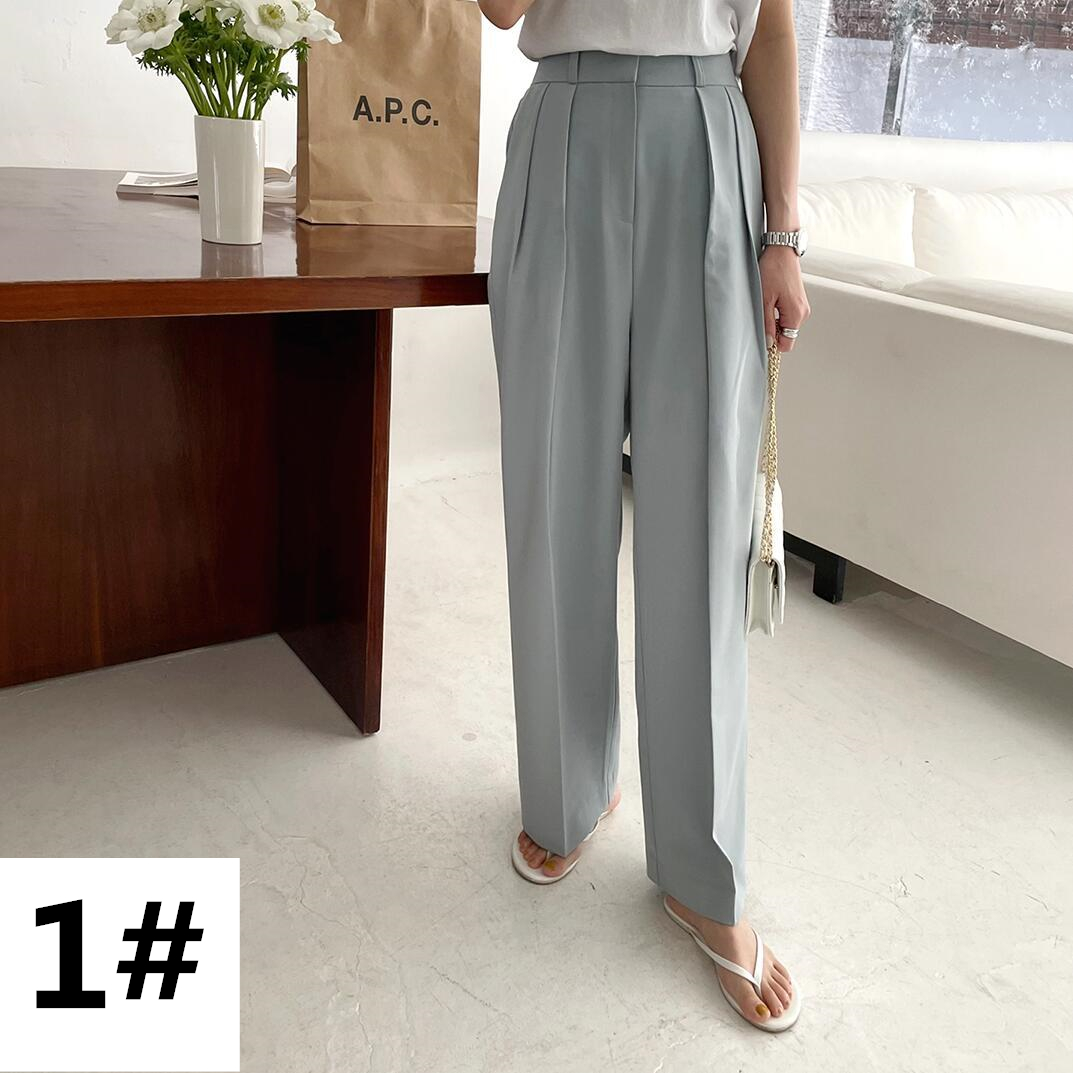 春夏新作 ワイドタックパンツ ハイウエスト 着痩せ レディース