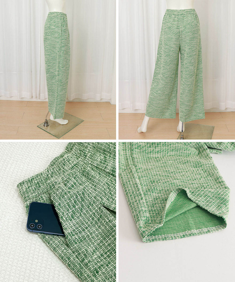 ツイード調ワイドタックパンツ レディース 美脚