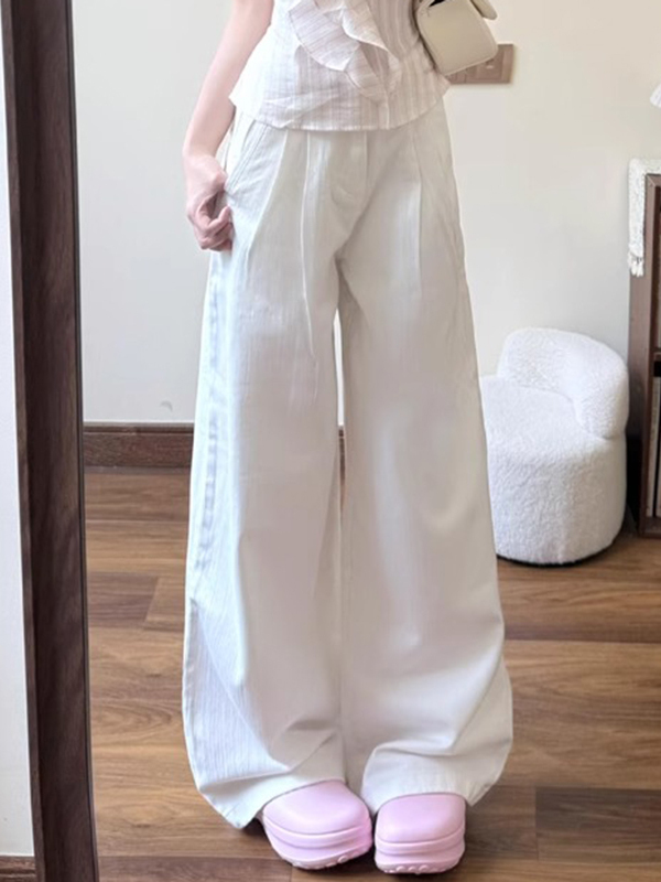 ワイドタックパンツ リネン風ドレープタックパンツ