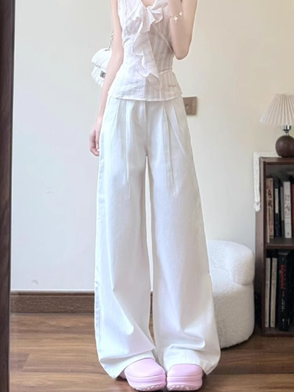 ワイドタックパンツ リネン風ドレープタックパンツ