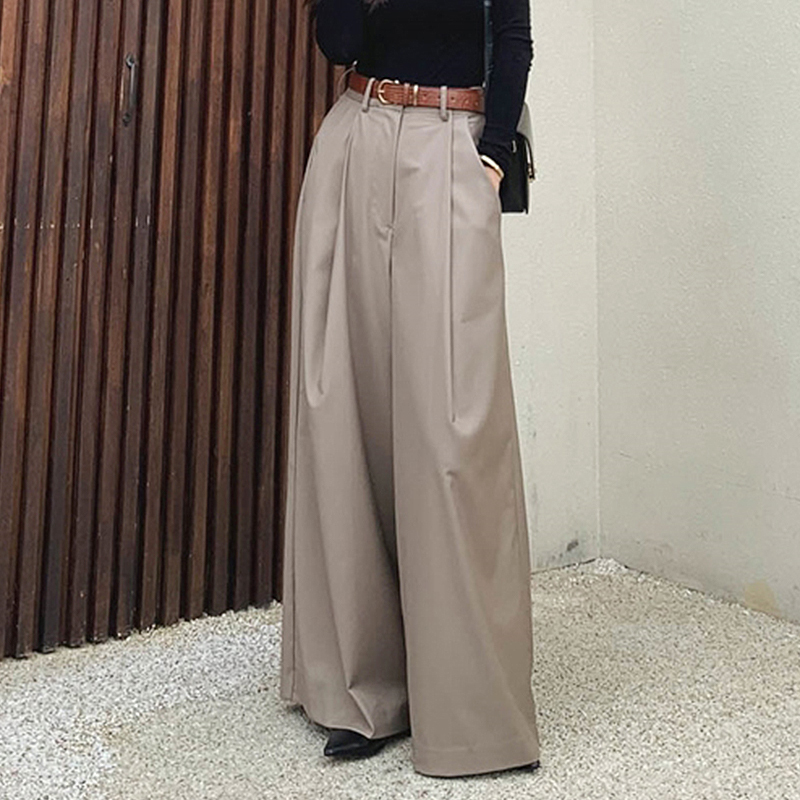 ワイドタックパンツ ハイウエスト 着痩せ レディース ロング丈