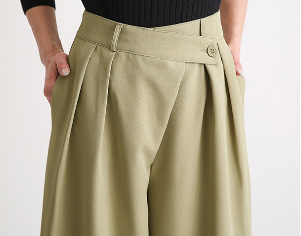 タックワイドパンツ レディース タック入りワイドパンツ 脚長効果 スタイルアップ グレー