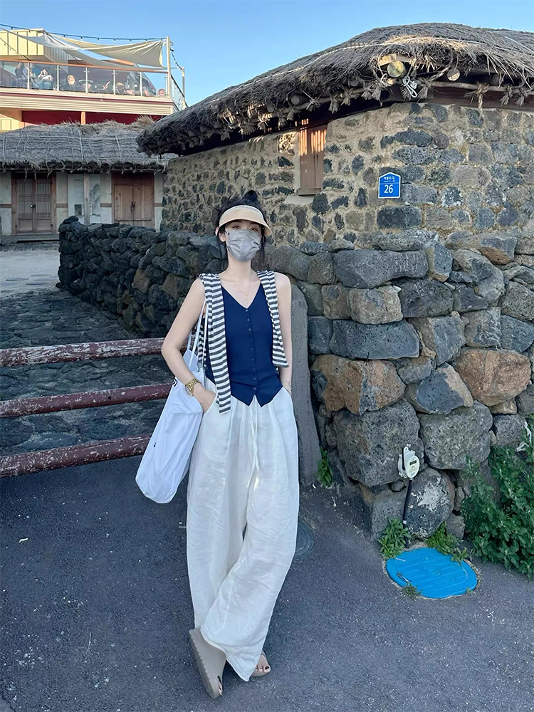 ワイドタックパンツ リゾート風ゆったりタックパンツ