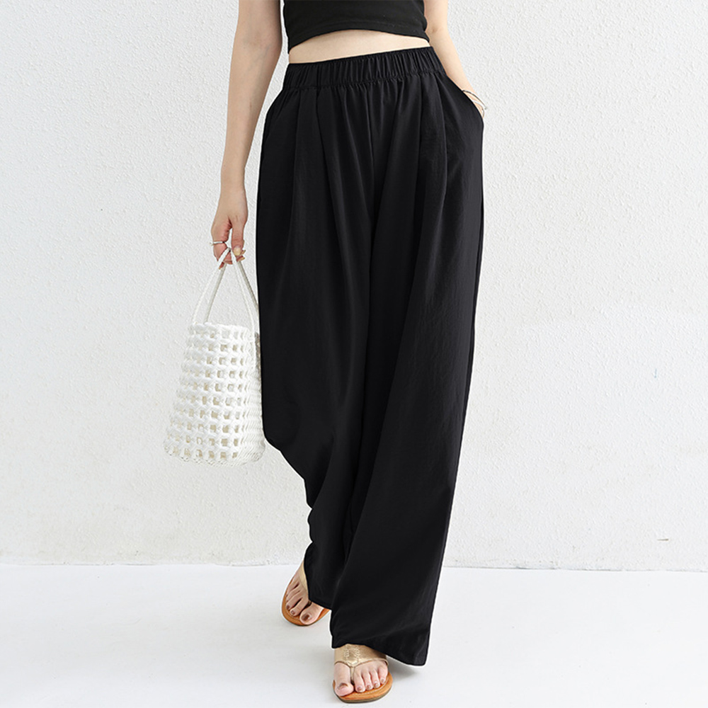 体型カバー ワイドタックパンツ レディース ゆったりパンツ