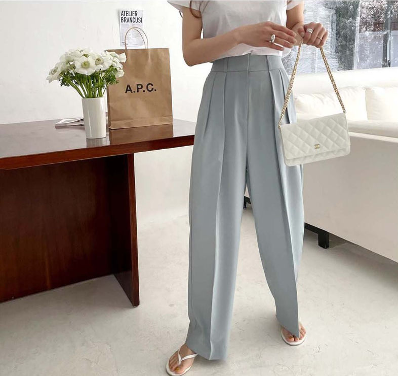 春夏新作 ワイドタックパンツ ハイウエスト 着痩せ レディース