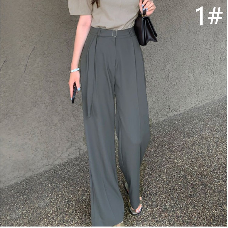 ハイウエストタックワイドパンツ レディース着痩せロング丈 グレー