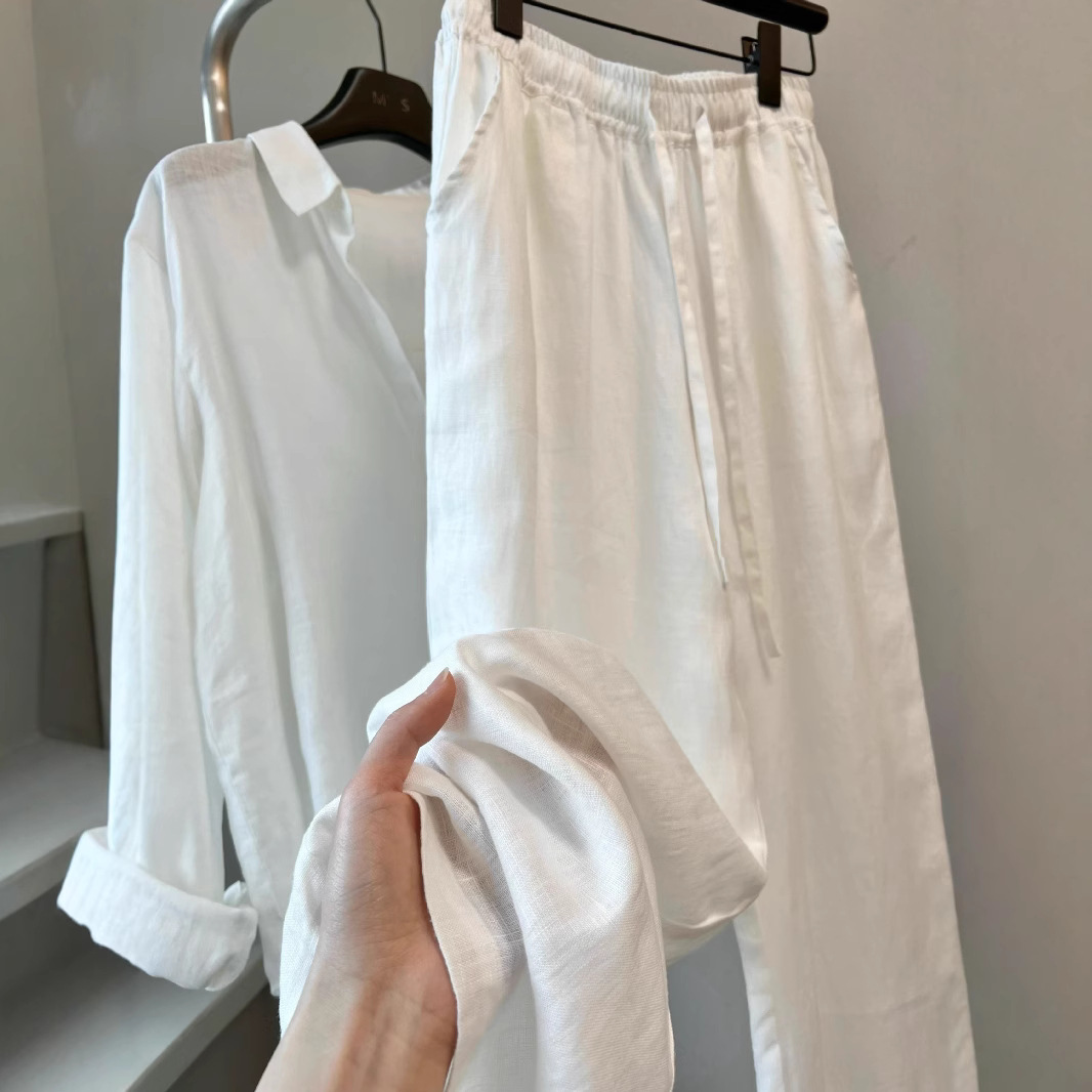 ワイドタックパンツ リネン風涼やかゆったりタックパンツ