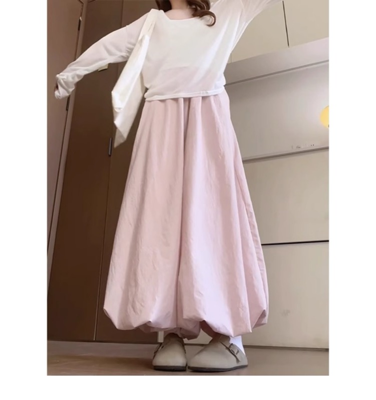 ワイドタックパンツ ベージュ ふんわりぼんたんワイドパンツ レディース