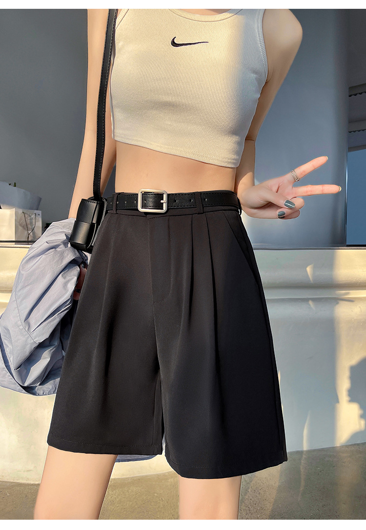 ワイドタックパンツ 新作ハイウエストタックハーフパンツきれいめワイドシルエット