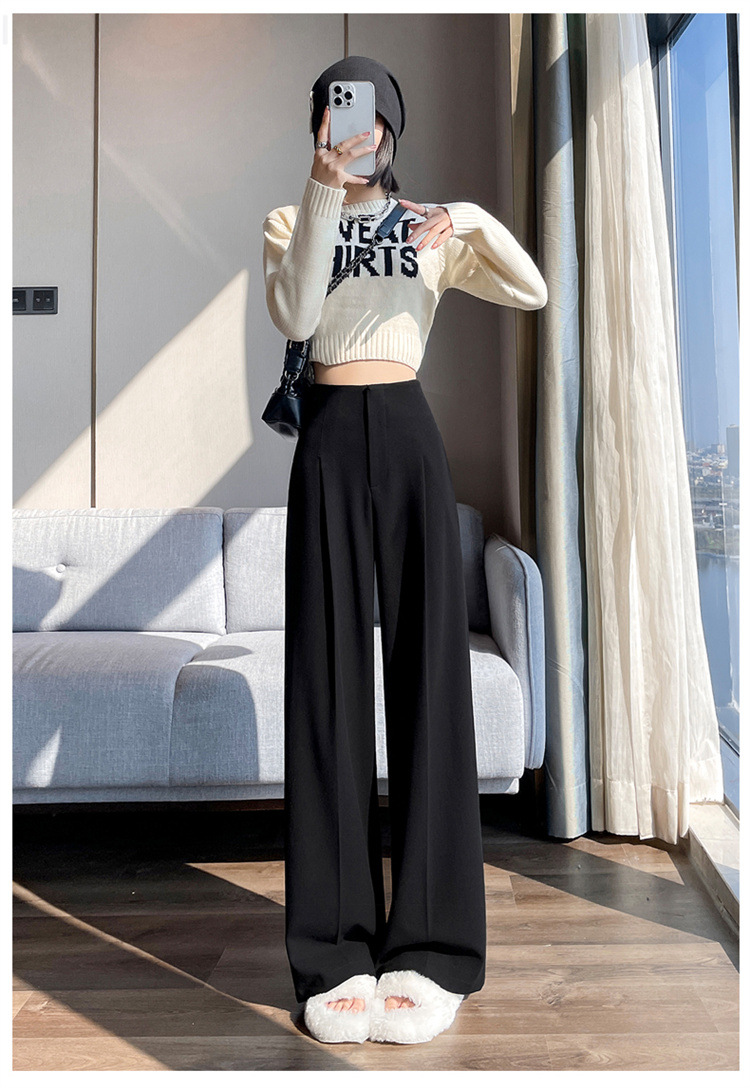 新作ウールタッチワイドタックパンツハイウエストロング丈