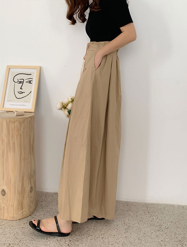 タックワイドパンツ ハイウエスト プリーツ 美脚 大人上品 ベージュ