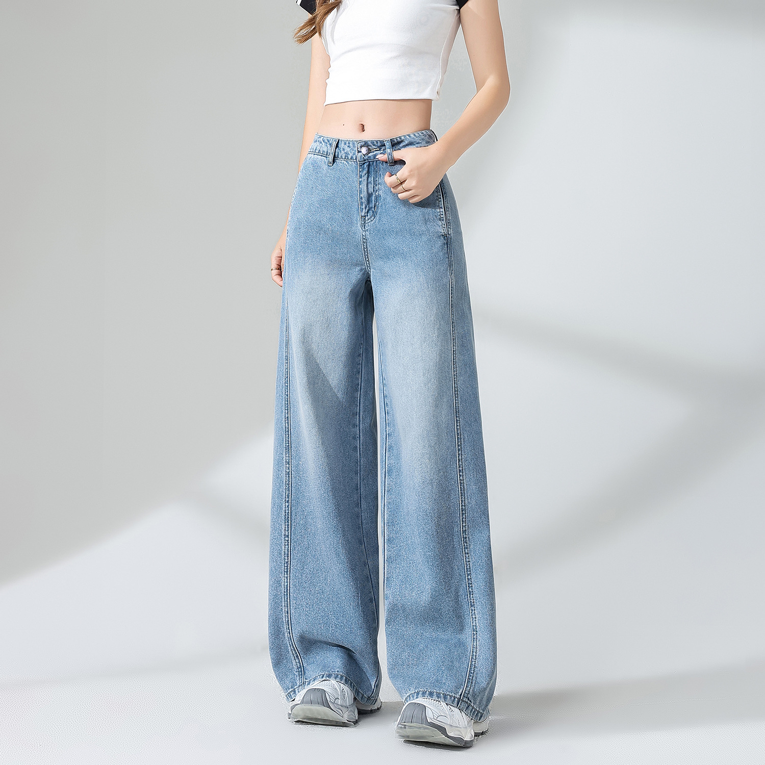 ワイドタックパンツ ゆったりタック入りデニムワイドパンツ