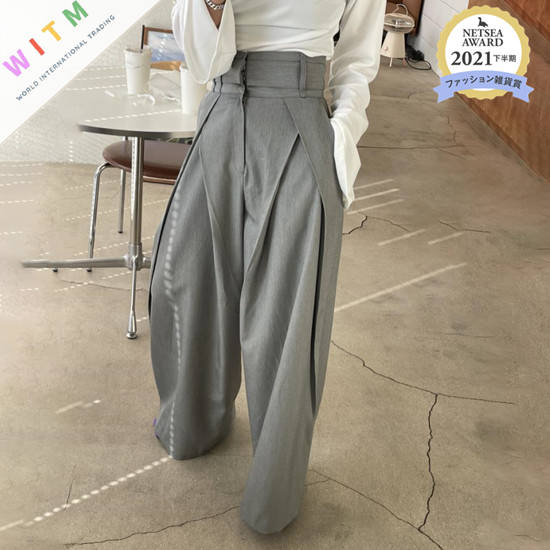 秋冬新作 無地ワイドタックパンツ 韓国風 上品レディース