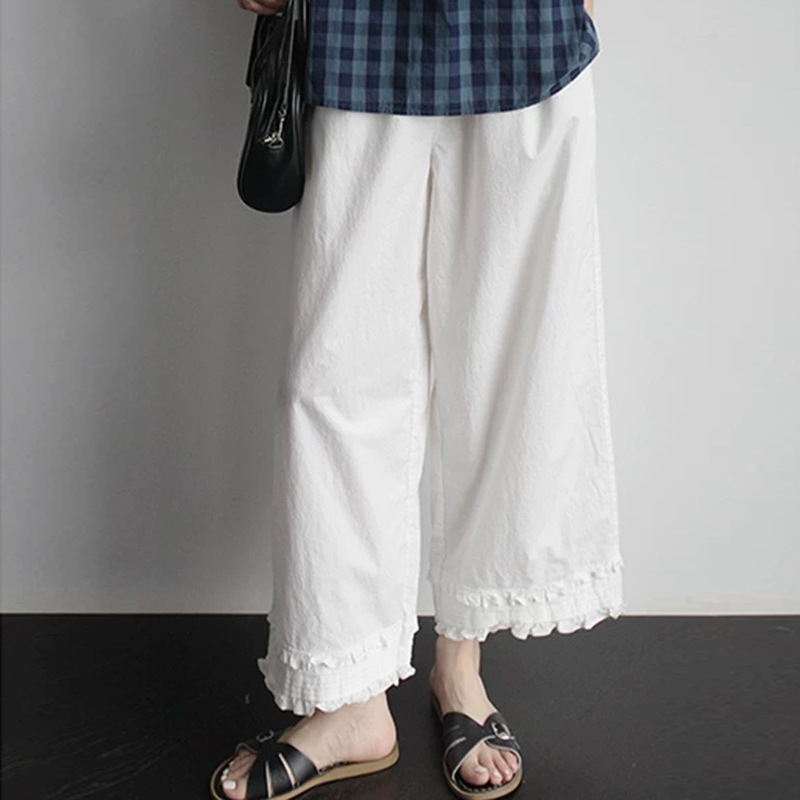 ワイドタックパンツ 裾フリル ゆったりタック入りパンツ