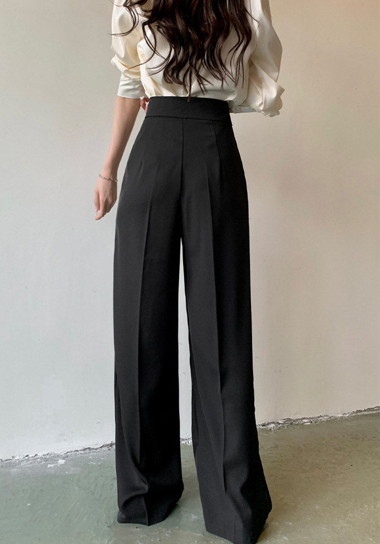 春夏新作 ハイウエスト タックワイドパンツ レディース 黒