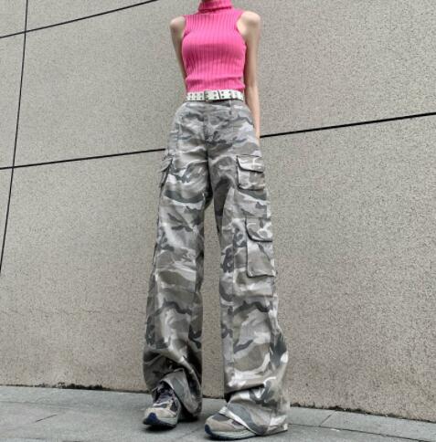 ワイドタックパンツ 黒迷彩柄 レディース ワイドパンツ カーゴ