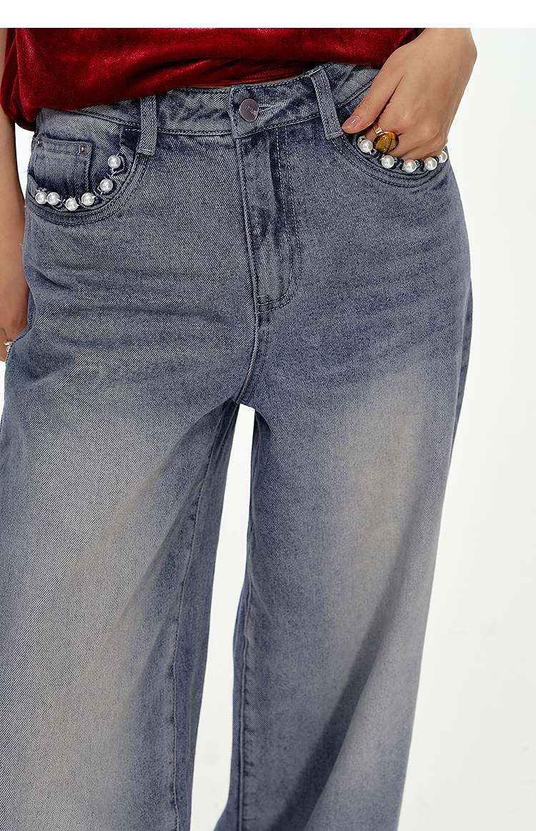 ワイドタックパンツ フロントポケット装飾入りワイドデニム