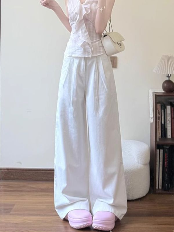 ワイドタックパンツ リネン風ドレープタックパンツ