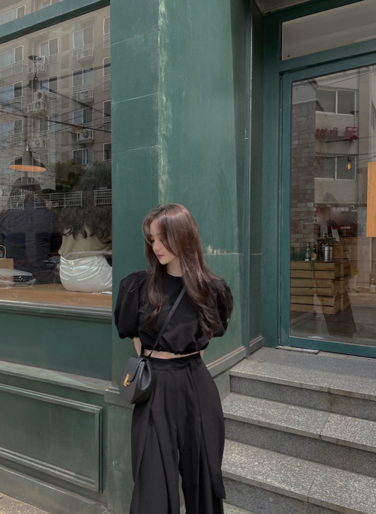 ハイウエスト ワイドタックパンツ ウエストひも ゆったりストレート