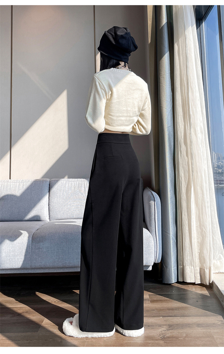 新作ウールタッチワイドタックパンツハイウエストロング丈