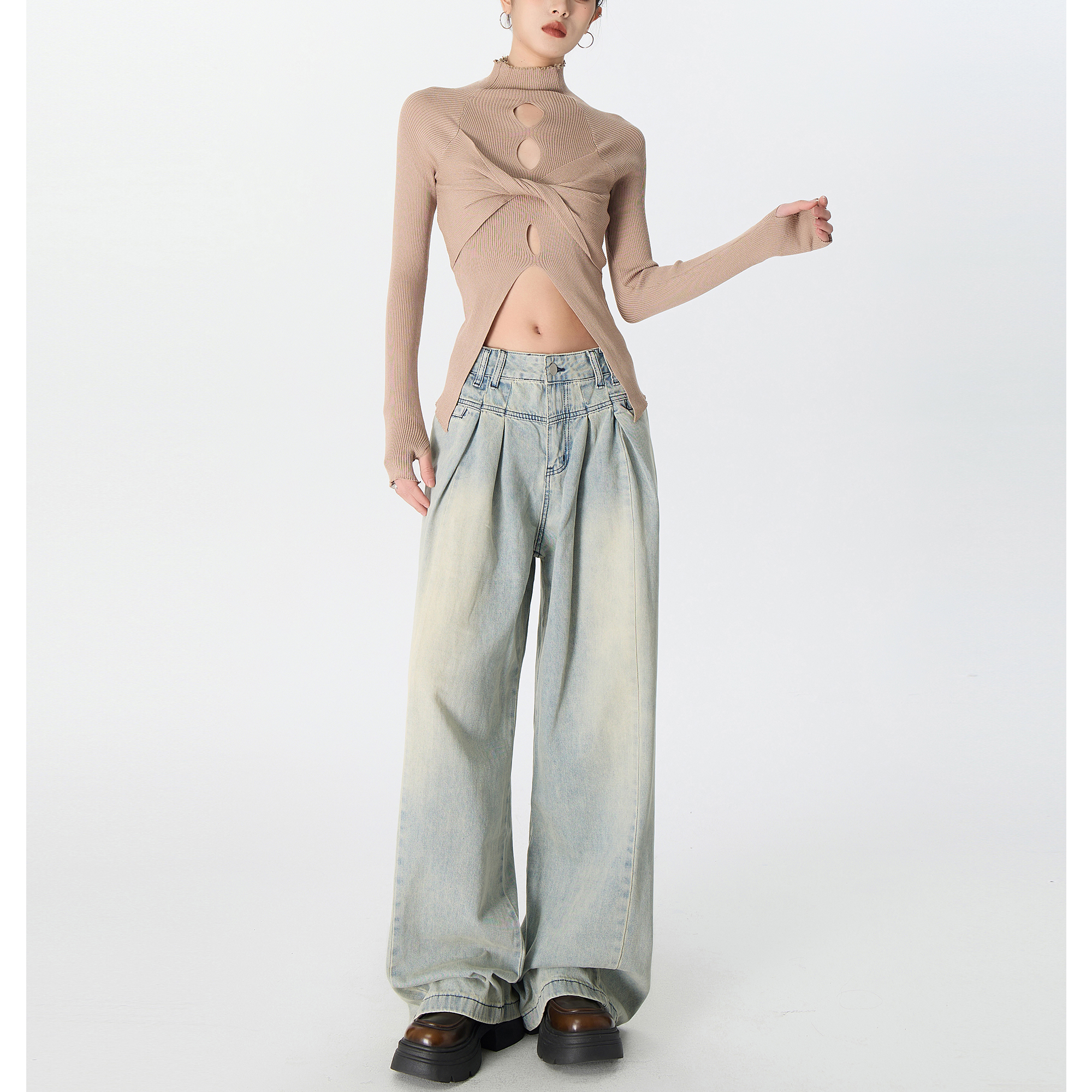 ワイドタックパンツ 立体シルエットワイドタックデニム