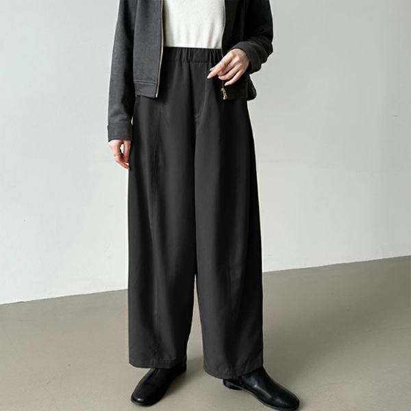 2025新作 レディース バレルパンツ タックワイドパンツ ウエストゴム ベージュ