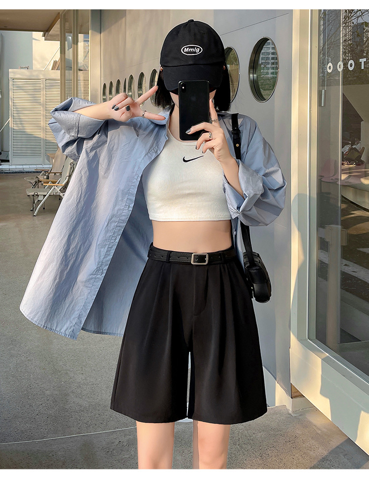ワイドタックパンツ 新作ハイウエストタックハーフパンツきれいめワイドシルエット