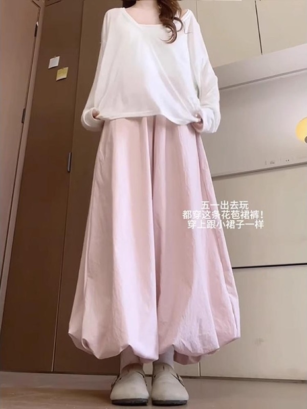 ワイドタックパンツ ベージュ ふんわりぼんたんワイドパンツ レディース