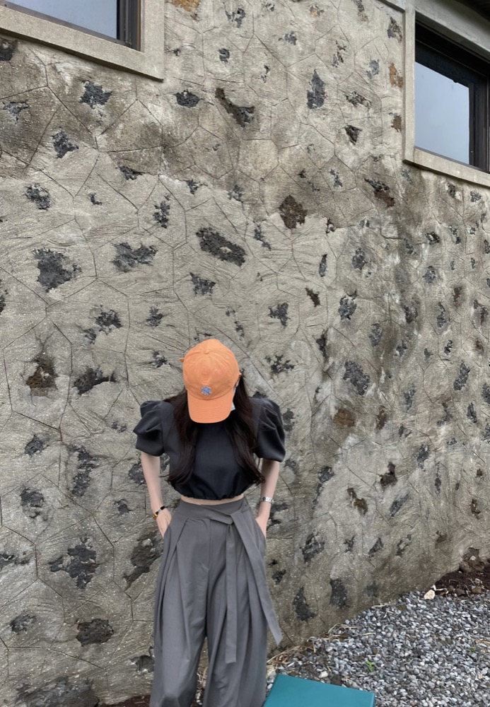 ハイウエスト ワイドタックパンツ ウエストひも ゆったりストレート