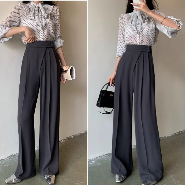 春夏新作 ハイウエスト タックワイドパンツ レディース 黒