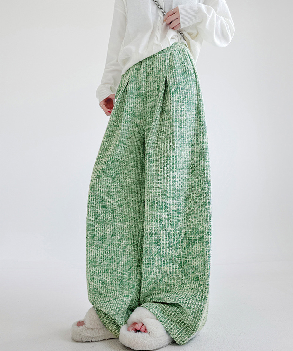 ツイード調ワイドタックパンツ レディース 美脚