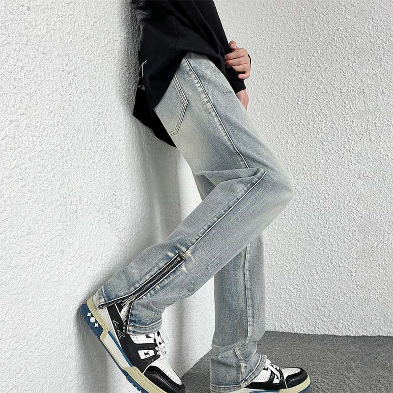 ジップデザインデニムワイドタックパンツ