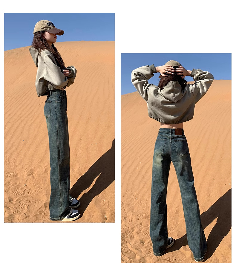 ワイドタックパンツ ゆったりタックデニムストレートパンツ