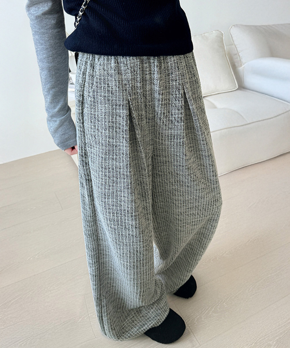 ツイード調ワイドタックパンツ レディース 美脚