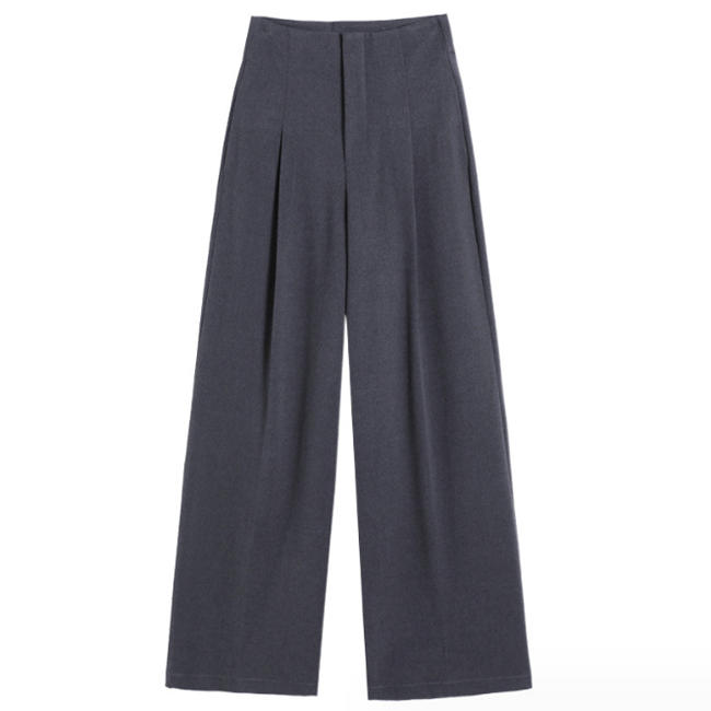 新作ウールタッチワイドタックパンツハイウエストロング丈