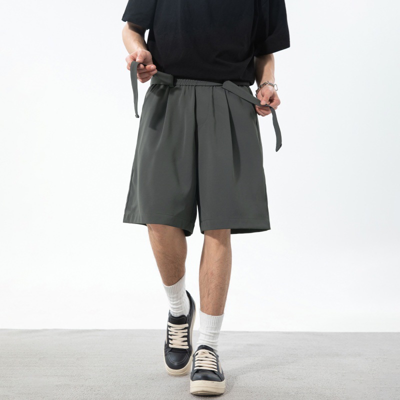 ワイドタックパンツ 紐付きゆったりショートパンツ