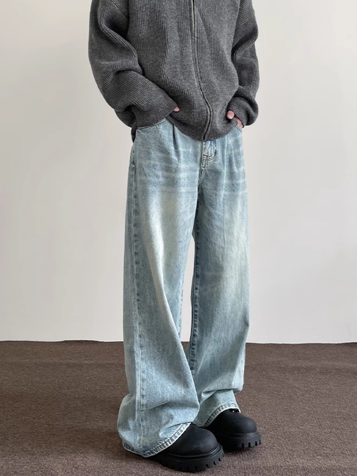 ワイドタックパンツ ゆったりタック入りデニムパンツ