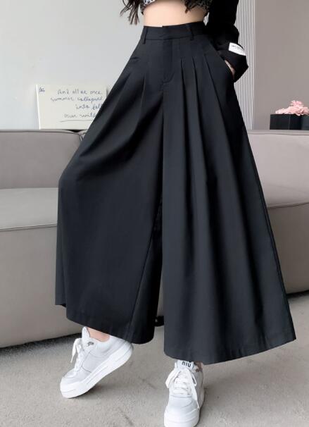 タックワイドパンツ レディース タック入りワイドパンツ 黒 不規則デザイン