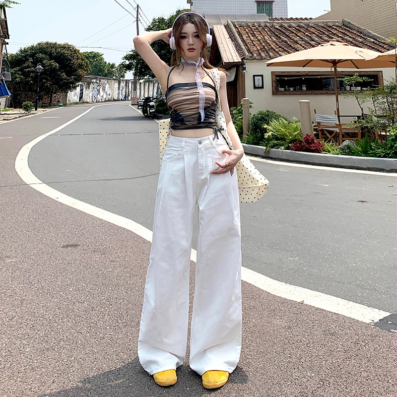 ワイドタックパンツ ゆったりデニムタックパンツ
